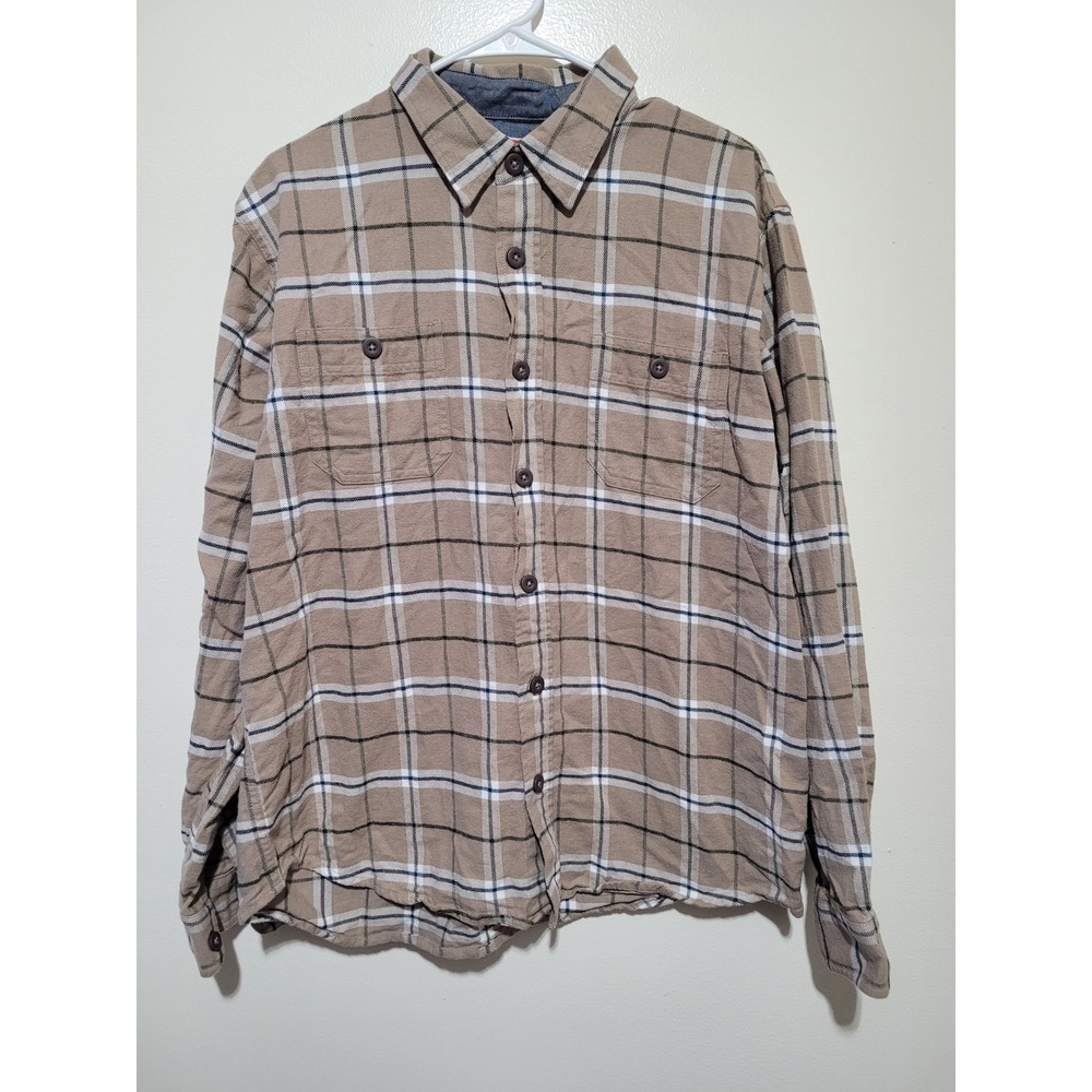 Wrangler Plaid Button Down Shirt Mens L Tan Black Long Sleeve